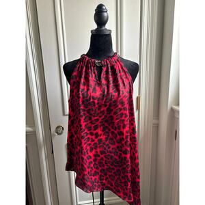 Red Leopard Print Chain Neck Y2K Top